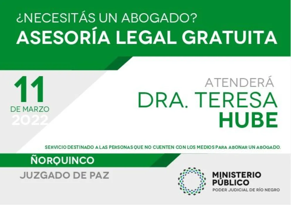 Habitantes de parajes y pequeñas localidades rionegrinas recibirán asesoramiento legal gratuito