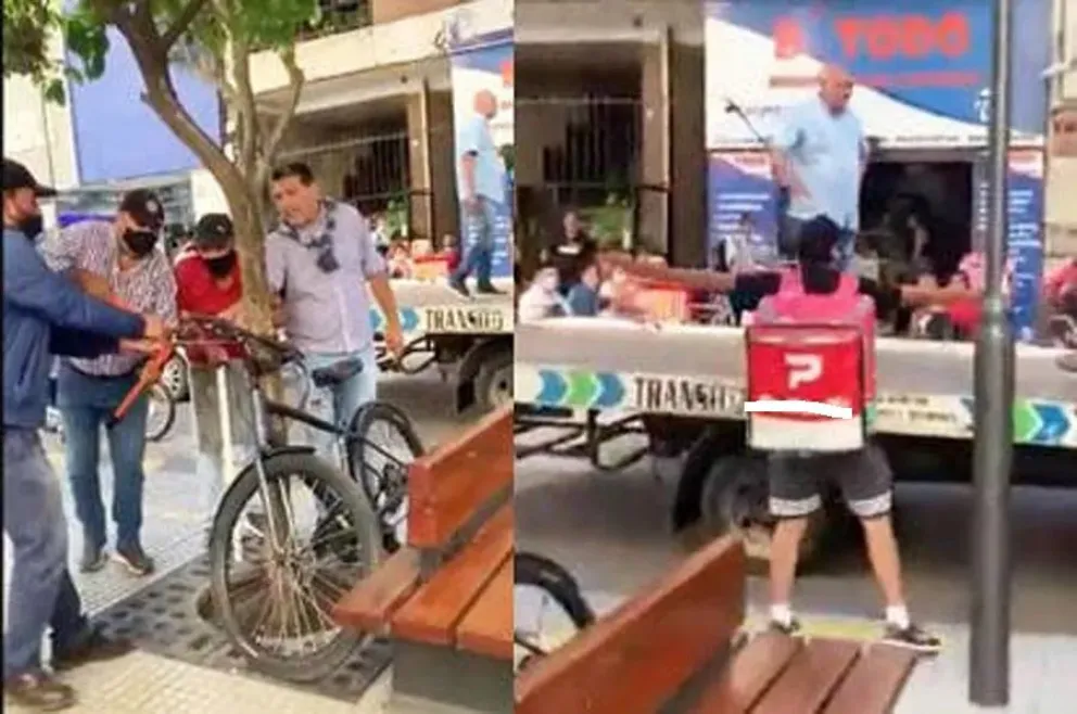 Video: el momento en que Tránsito incauta la bicicleta de un cadete por estar “mal estacionada”