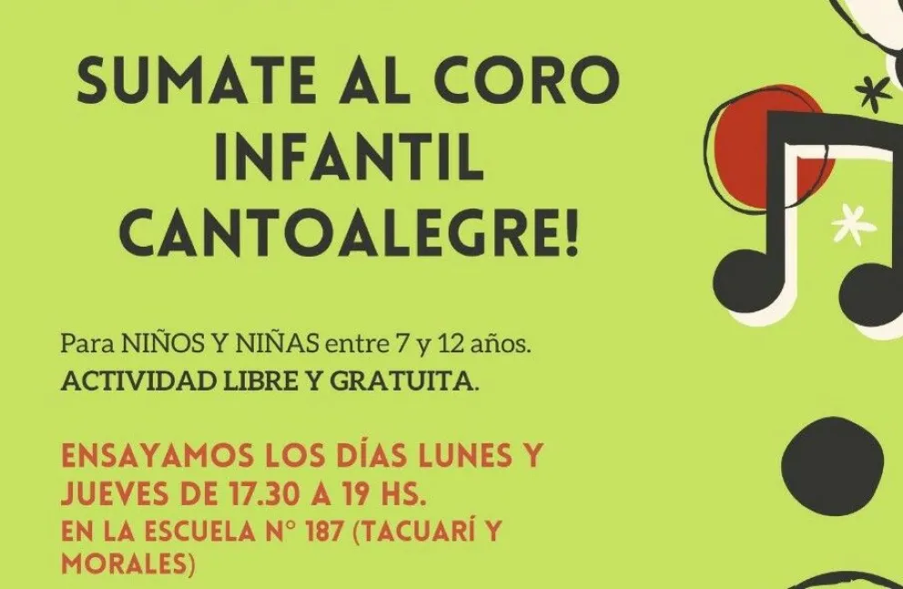 Convocan a sumase al Coro Infantil Canto Alegre