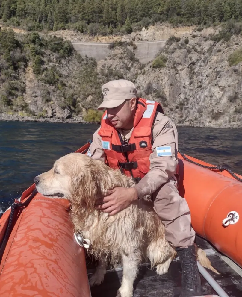 Efectivos de Prefectura rescataron a un perro que cayó desde un acantilado al lago Lácar