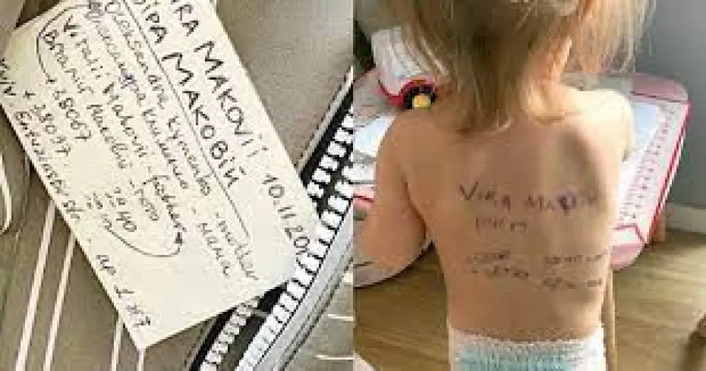 Una ucraniana escribió datos de contacto en la espalda de su bebé por si los matan