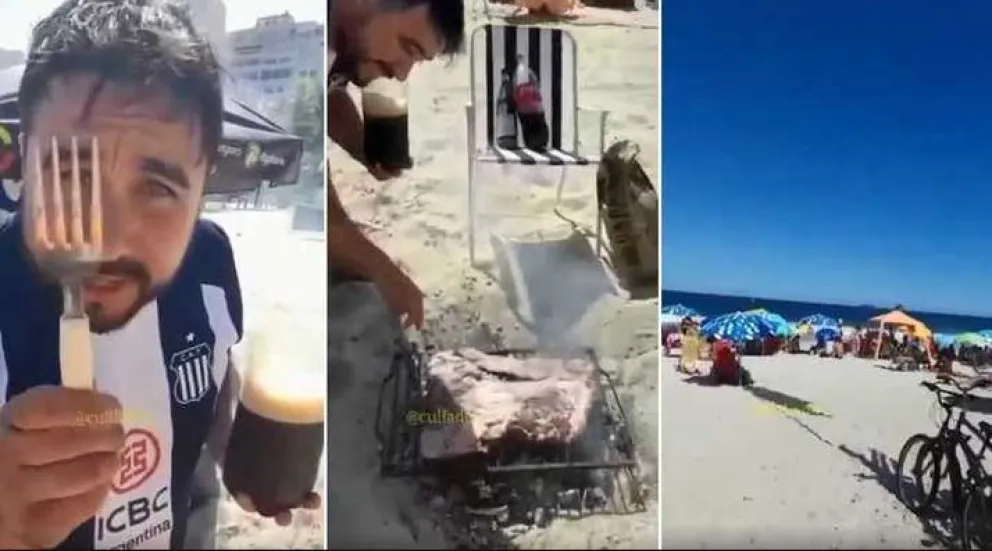 VIDEO: un hincha de Talleres hizo un asado en las playas de Brasil y la policía lo amenazó a tiros