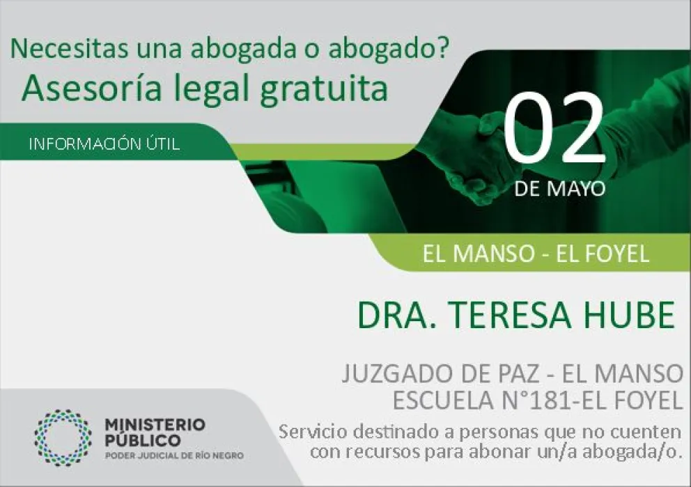 Habrá asesoramiento legal y gratuito en El Foyel y El Manso