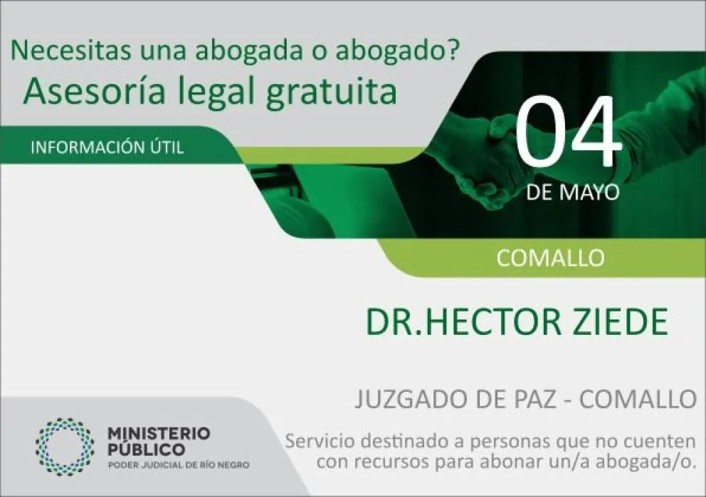 Asesoramiento legal y gratuito este miércoles en Comallo